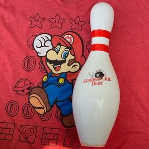 NEW BOWLING PIN COUNTRY CLUB BOWL HAPPY BIRTHDAY STRIKE WHITE RED BOTTLE DECOR X